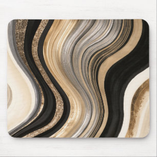 Gold Black Wavy Stripes Mouse Pad