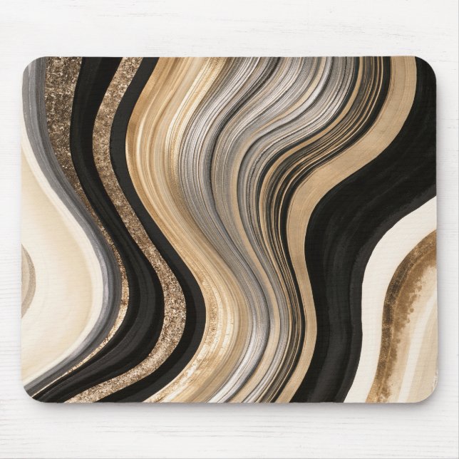 Gold Black Wavy Stripes Mouse Pad (Front)
