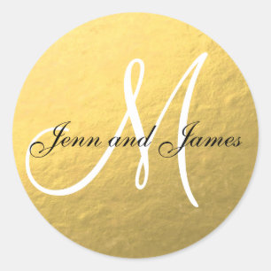 Gold Black Wedding Favour Sticker Initial