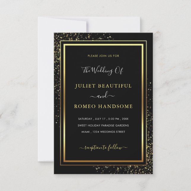 Gold Black Wedding Invitation Your Font or Colours (Front)