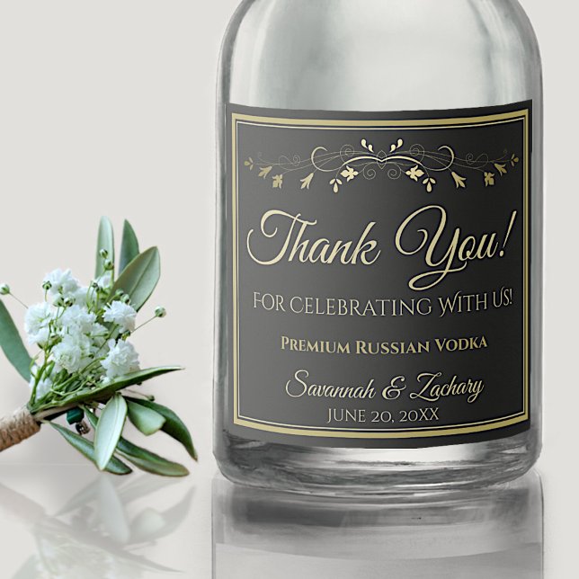 Gold & Black Wedding Liquor Bottle Label Thank You (Creator Uploaded)