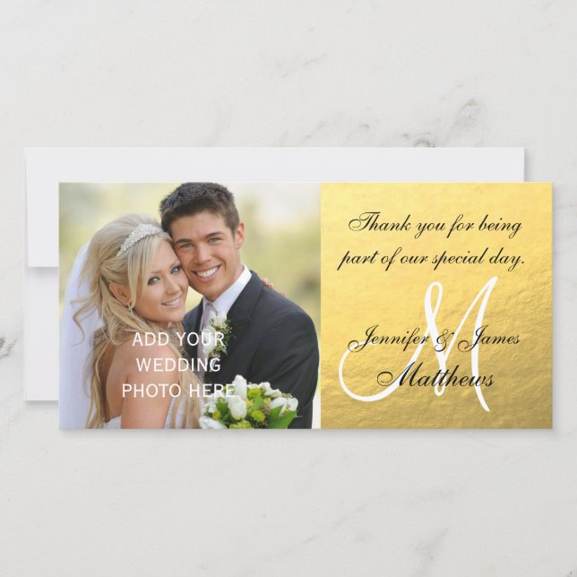Gold Black Wedding Thank You Message Card (Front)
