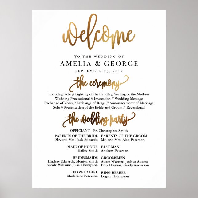 Gold Black Welcome wedding program sign (Front)