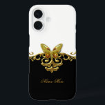 Gold Black White Butterfly iPhone 16 Case<br><div class="desc">Elegant Classy Gold Black White Butterfly Floral Fabulous Cover for Women,  Girls,   Zizzago created this design PLEASE NOTE all images are NOT Diamonds Jewels or real Bows!!</div>