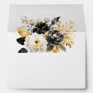Gold Black White Flowers Envelope