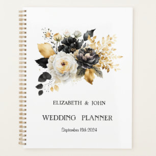 Gold Black White Flowers Planner