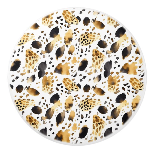 Gold Black White Leopard Print Ceramic Knob (Front)