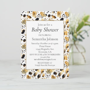 Gold Black White Leopard Print Invitation