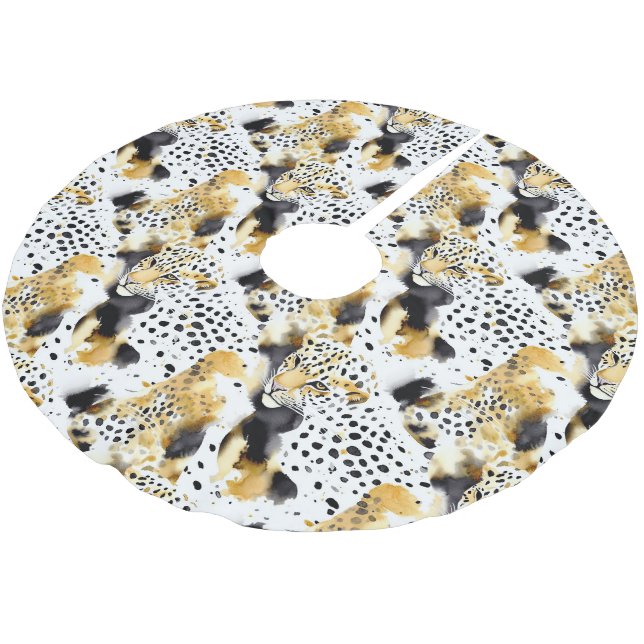 Gold Black White Leopards Brushed Polyester Tree Skirt (Angled)