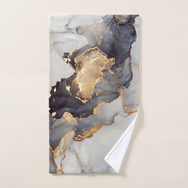 Gold Black White Marble Pretty Hand Towel (Hand Towel)