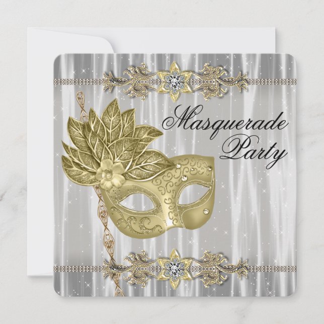 Gold Black White Masquerade Party Invitation (Front)