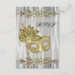 Gold Black White Masquerade Party RSVP Card