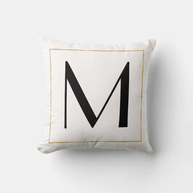 Gold Black White Personalized Monogram Letter Cushion (Front)