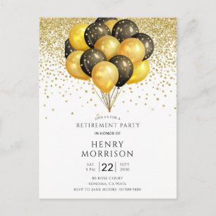 Gold Black White Retirement Invitation Postcard