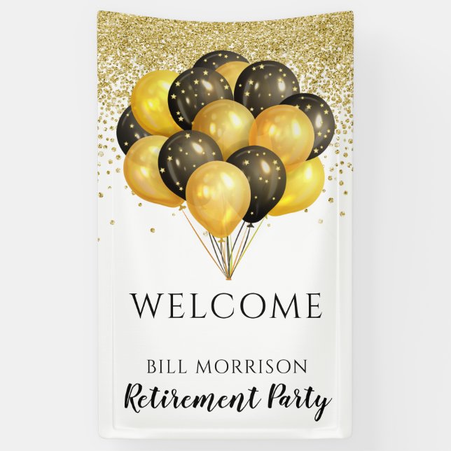 Gold Black White Retirement Party Foam Board Banner (Vertical)