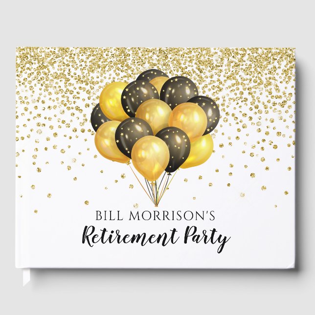 Gold Black White Retirement Party  Guest Book (Front)