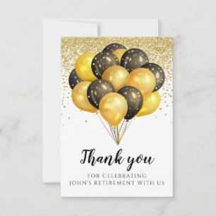 Gold Black White Retirement Party Thank You Card