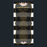 Gold Black White Stripes Flowers Wedding Program Programme<br><div class="desc">Romantic wedding card design featuring soft hand painted watercolor roses, a semitransparent black shape with gold foil frame for text, all on a black and white stripes background. Use Customise tool to add your info. All text style, colours, sizes can also be modified to fit your needs. For more, please,...</div>