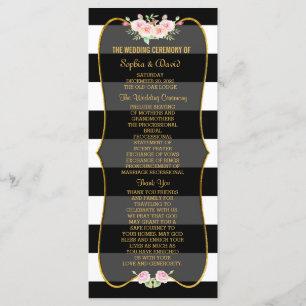 Gold Black White Stripes Flowers Wedding Program Programme