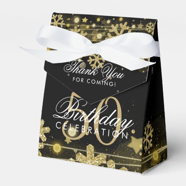 Gold Black Winter 50th Birthday Thank You Favour Box (Front Side)