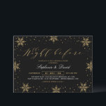 Gold & Black Winter Rehearsal Dinner Party Invitat Invitation<br><div class="desc">Celebrate your special day with this winter rehearsal dinner invitation. This design features stylish typography,  snowflakes,  and sparkles in gold & black colour combinations. Perfect for a winter theme or Christmas holiday wedding rehearsal dinner.  More invitations and party supplies are available at my shop BaraBomWedding.</div>