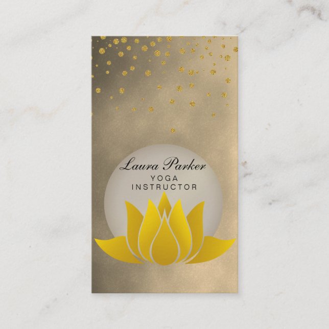 Gold Black Yoga Instructor Lotus Flower Holistic B Business Card (Front)