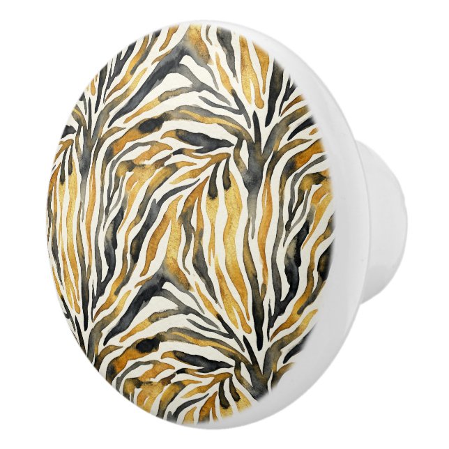 Gold Black Zebra Print Pattern Ceramic Knob (Right)