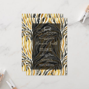 Gold Black Zebra Print Pattern Invitation