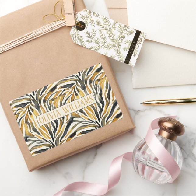 Gold Black Zebra Print Pattern Rectangular Sticker (Gifting)