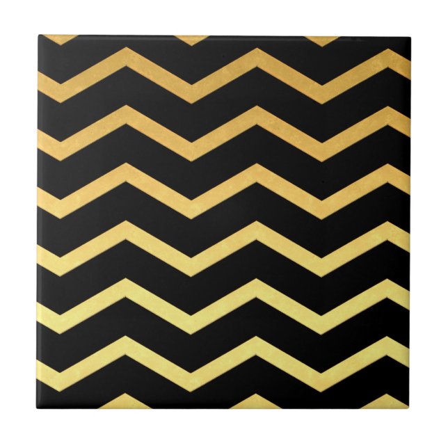 Gold & Black Zig Zag Pattern Tile (Front)