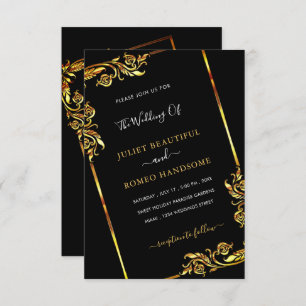 Gold BlackElegant Framed Modern Wedding Invitation
