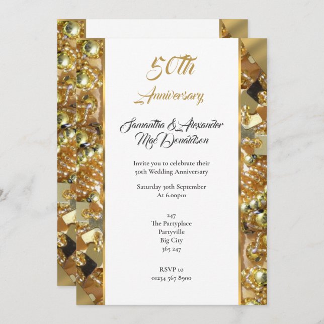 Gold bling 50th  wedding anniversary invitation (Front/Back)