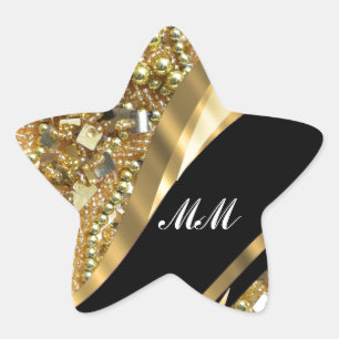 Gold bling & black swirl pattern star sticker