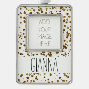 Gold Bling Glitter Confetti Silver Plated Framed Ornament