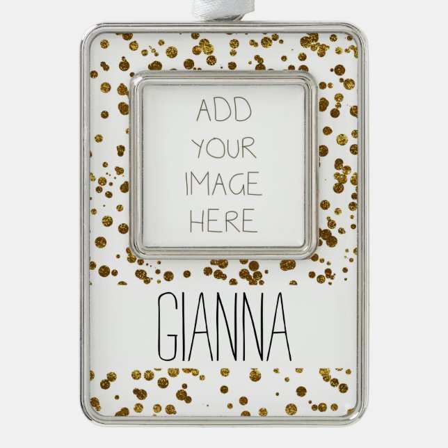 Gold Bling Glitter Confetti Silver Plated Framed Ornament (Front)