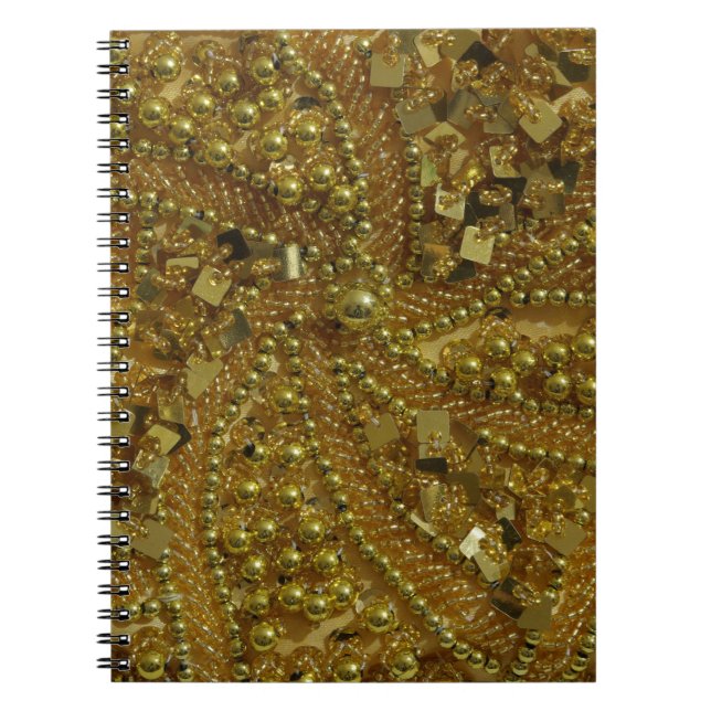 Gold bling glitter & pearls spiral notebook (Front)