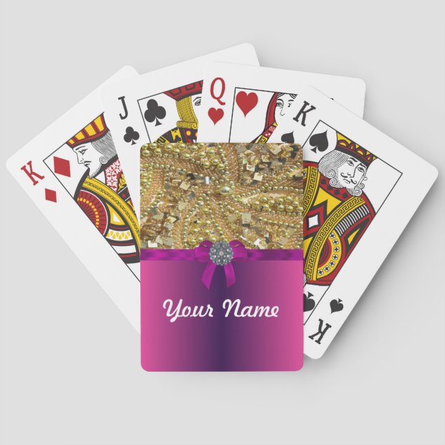 Gold bling & magenta playing cards (Back)