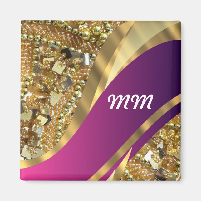 Gold bling & magenta swirl magnet (Front)