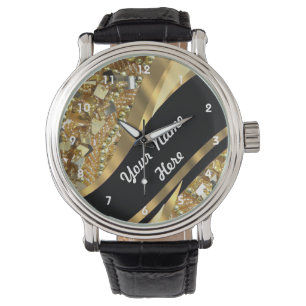Gold bling sequins personalised pattern watch