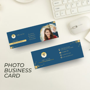 Gold & Blue, Add Photo To Custom Shape Corporate Mini Business Card