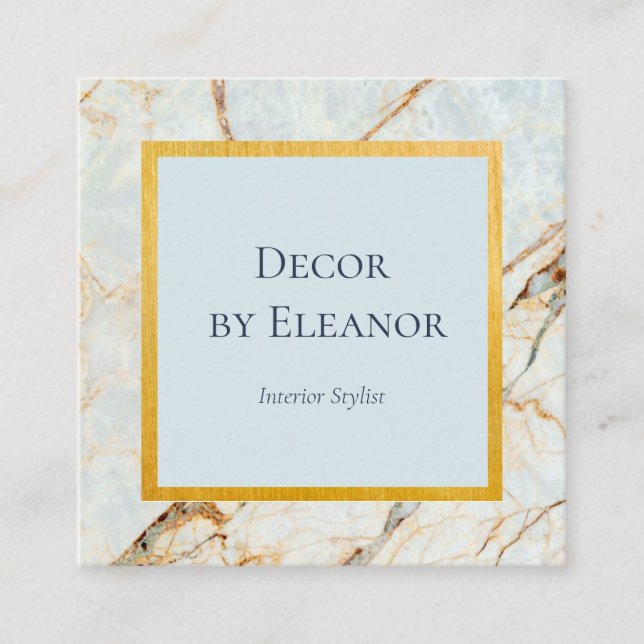Gold & Blue Agate Square  Business Card (Front)