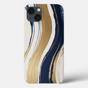 gold blue and beige abstract brushstrokes iPhone 13 case