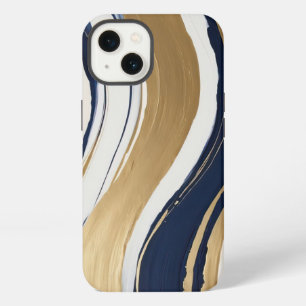 gold blue and beige abstract brushstrokes iPhone 13 case