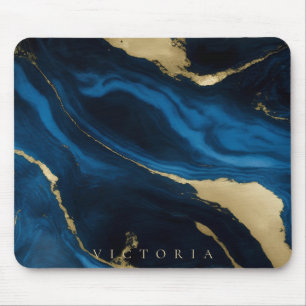 Gold, Blue and Black Marble Texture Personalized Mouse Pad