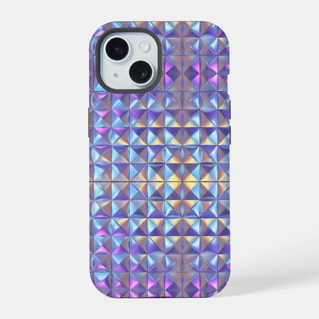 Gold, Blue and Purple Iridescent Geometric 2 iPhone 15 Case (Back)