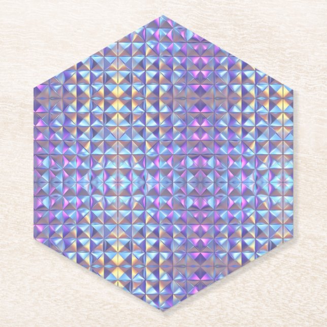 Gold, Blue and Purple Iridescent Geometric 2 Paper Coaster (Front)