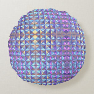 Gold, Blue and Purple Iridescent Geometric 2 Round Cushion
