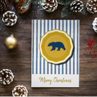 Gold, blue and white bear Christmas invitation 
