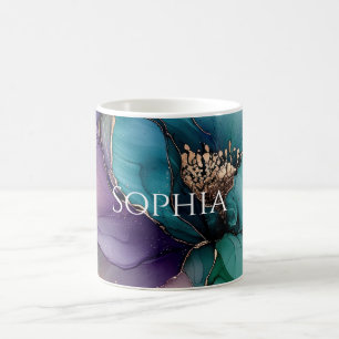 Gold Blue Aqua Purple Flower Bridal Shower Coffee Mug