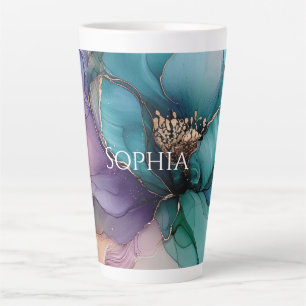 Gold Blue Aqua Purple Flower Bridal Shower Latte Mug